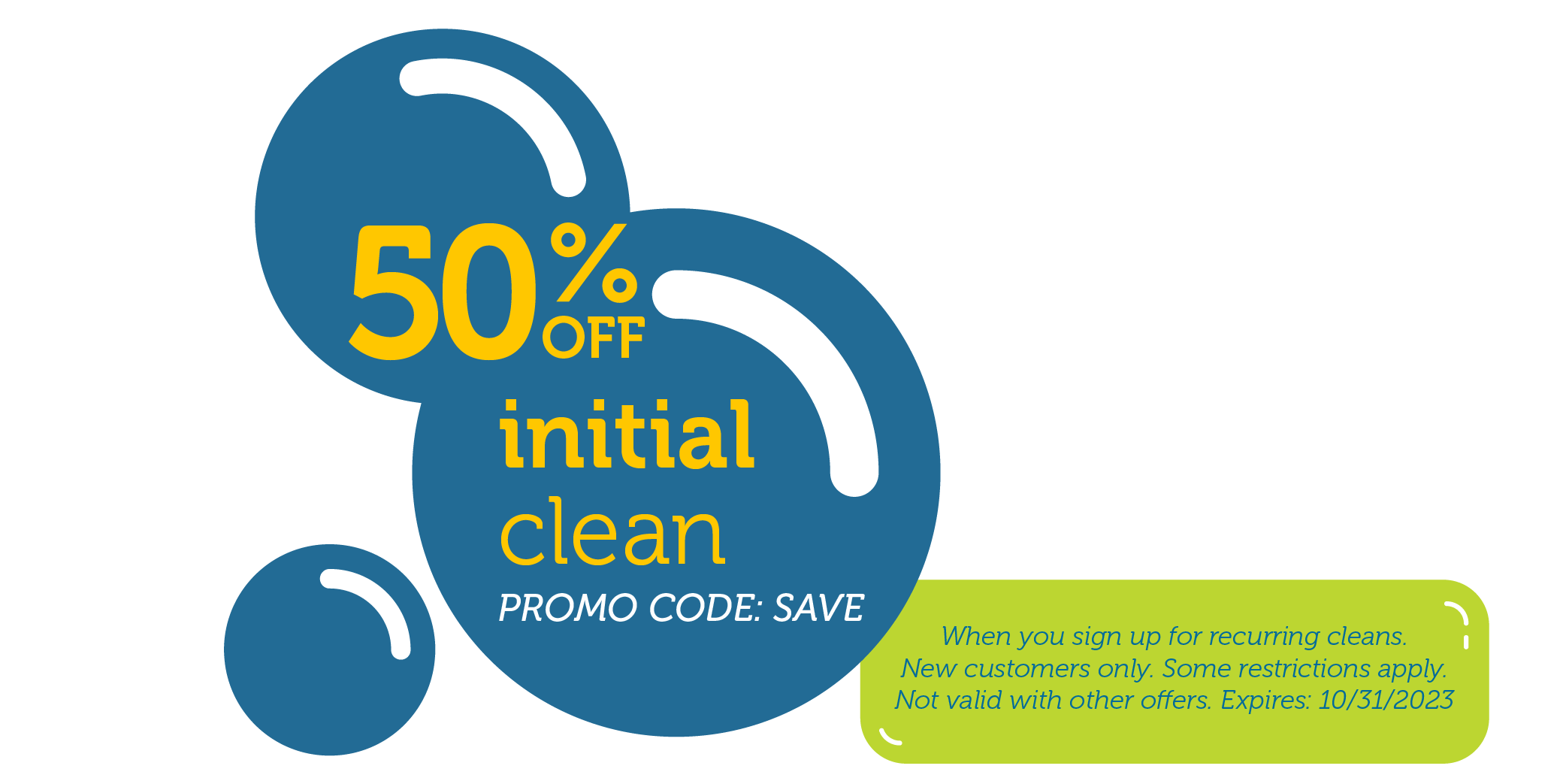 Coupon graphic highlighting that Home Clean Heroes offers 50% of initial clean