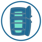 Graphic of a blue refrigerator with the doors open