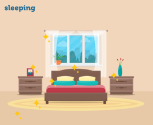 Bedroom graphic with diamonds showing areas that are cleaned