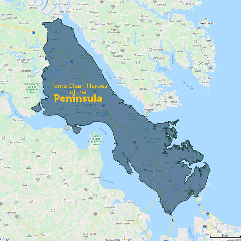 Map highlighting the territory that Home Clean Heroes of the Peninsula services
