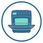 Icon of a blue oven with the door open