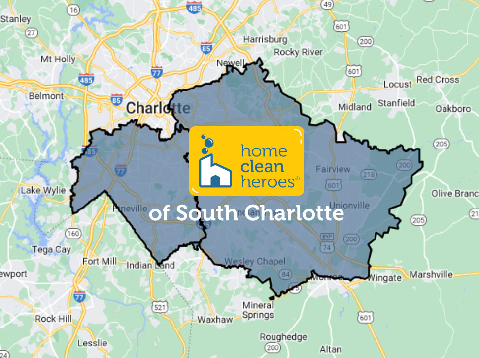 Map highlighting the area that Home Clean Heroes of South Charlotte services