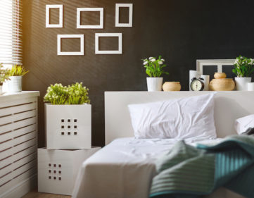 bedroom interior with bed window and blackboard wall