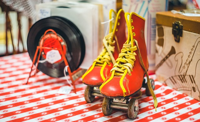 Retro roller skates on a table