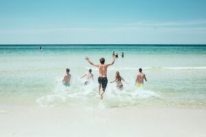 Running into water at beach