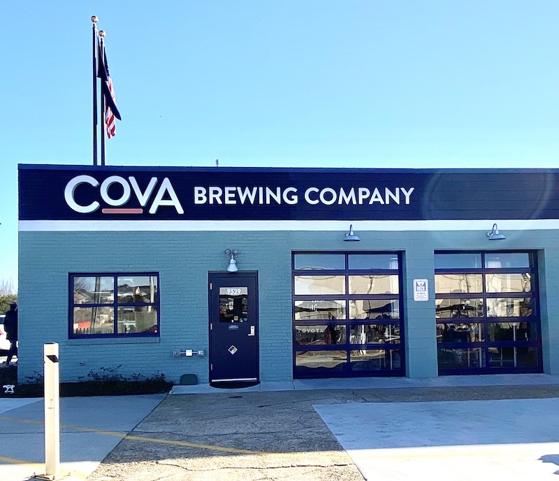 CoVa Brewing Company on as sunny day with a flag hanging