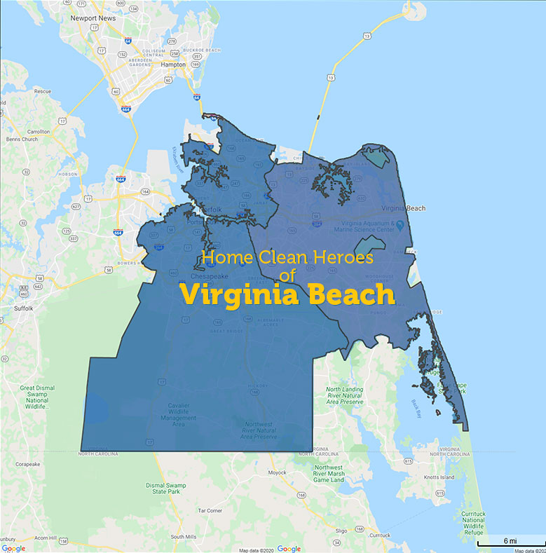 Map highlighting the area that Home Clean Heroes Services in VB