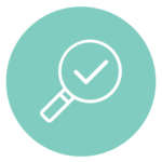 Icon of a magnifying glass with a checkmark representing Home Clean Heroes cleaning specialists are background-checked