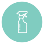 Icon of spray cleaning bottle representing enhanced cleanliness using color-coded, personalized cleaning kits