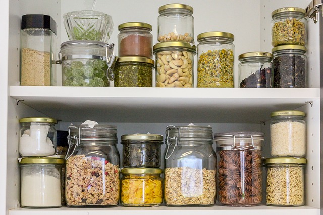 Containers of food in an organized pantry