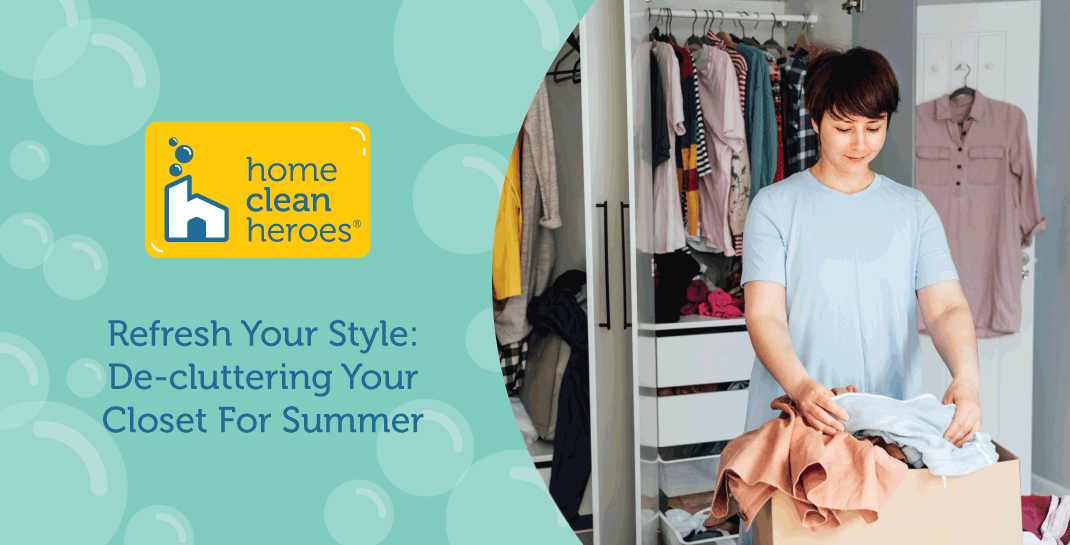 Woman de-cluttering her closet using Home Clean Heroes cleaning tips